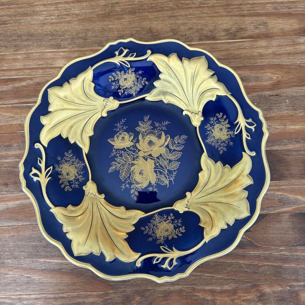 Vintage Weimar Porzellan Large 12.5" Cobalt & 22K Gold Charger Plate - Jutta 522